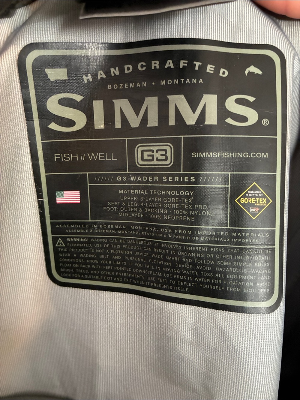 Simms G3 GORE-TEX Small/Medium Olive Green Fishing Chest Waders - Picture 3 of 6